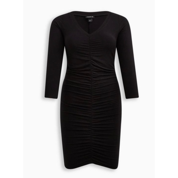 🆕 Black Shirred Mini Jersey Bodycon Dress 1 1X 14 16 NWT Torrid New! LBD - Picture 2 of 6
